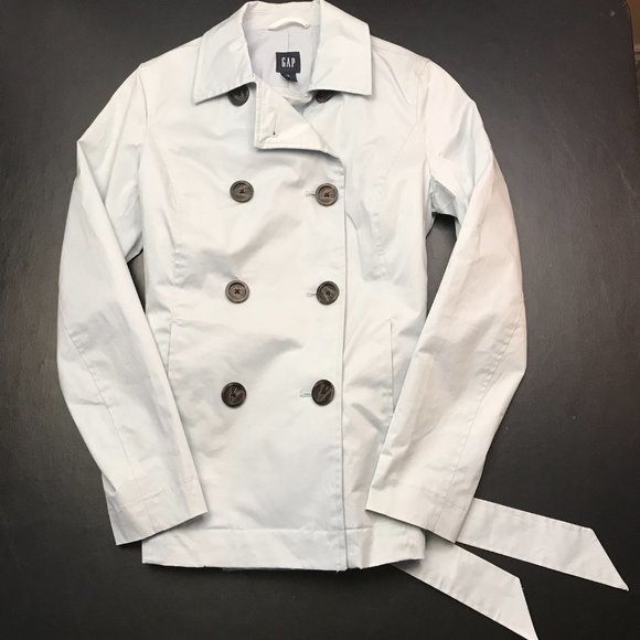 Gap Women's Pea Coat Jacket Size S Light Blue with Tie and Buttons - Picture 16 of 16